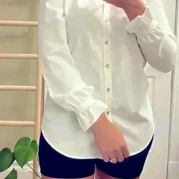 COPY - Cremieux No Collar White Button Down Shirt with ruffled sleeves Women XS - Picture 1 of 11